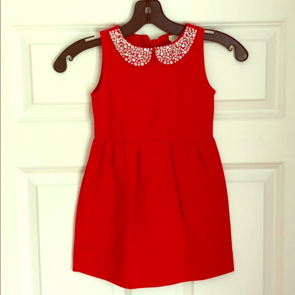 Crewcuts girls 4 red Peter Pan jewel collar dress